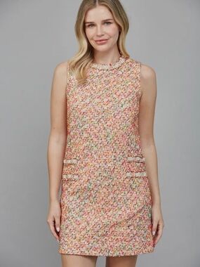 Fate Pink Multicolor Tweed Mini Dress